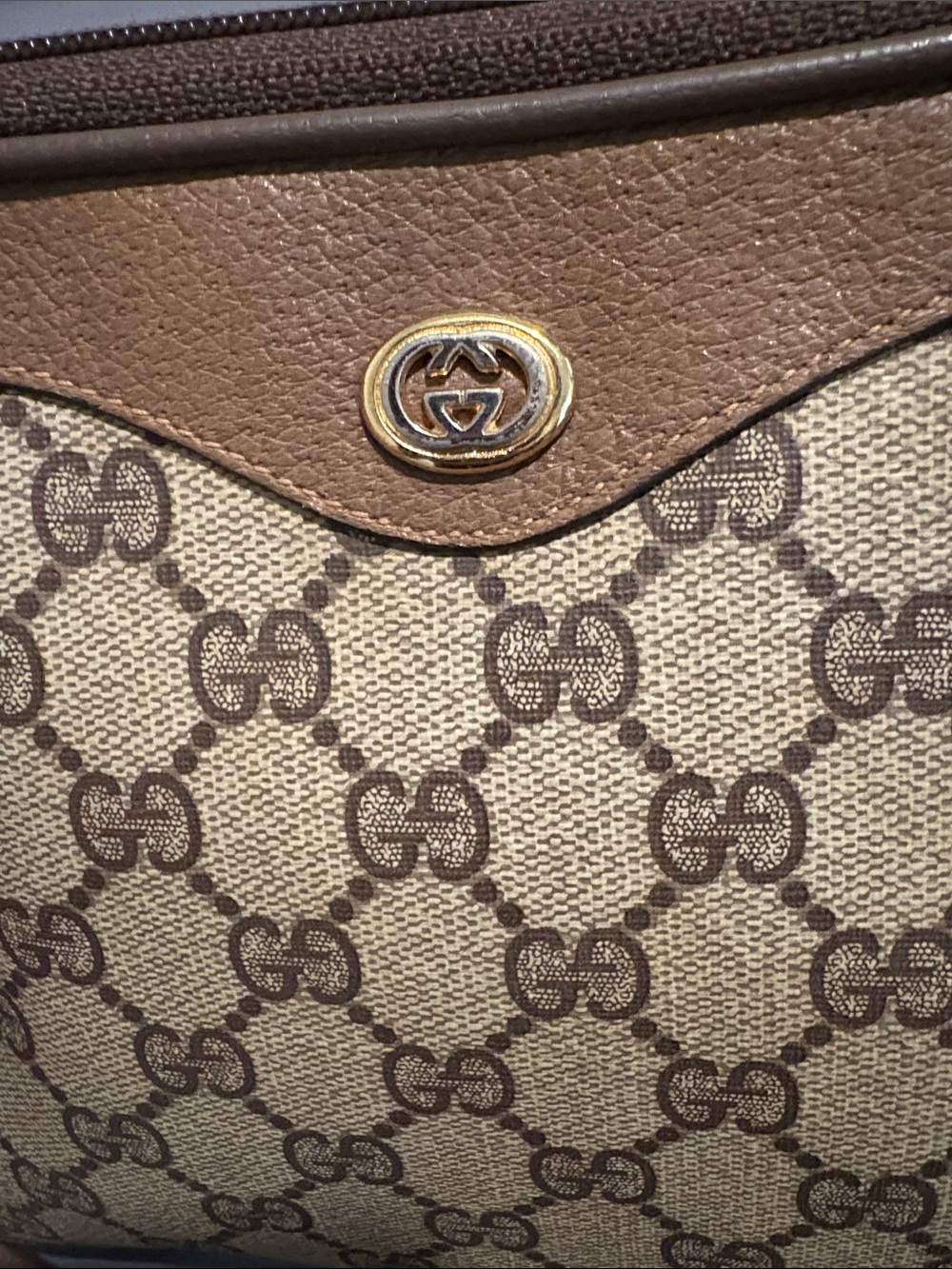 Gucci Brown Beige GG Canvas Crossbody Bag with Gold Accent - Picture 8 of 10